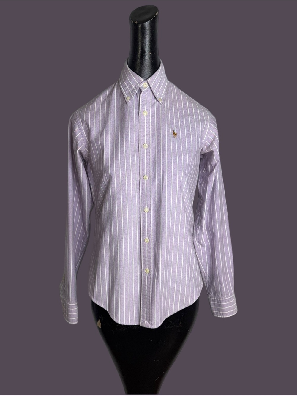 Lilac purple and white striped cotton oxford shirt by Ralph Lauren - Picture 11 of 16